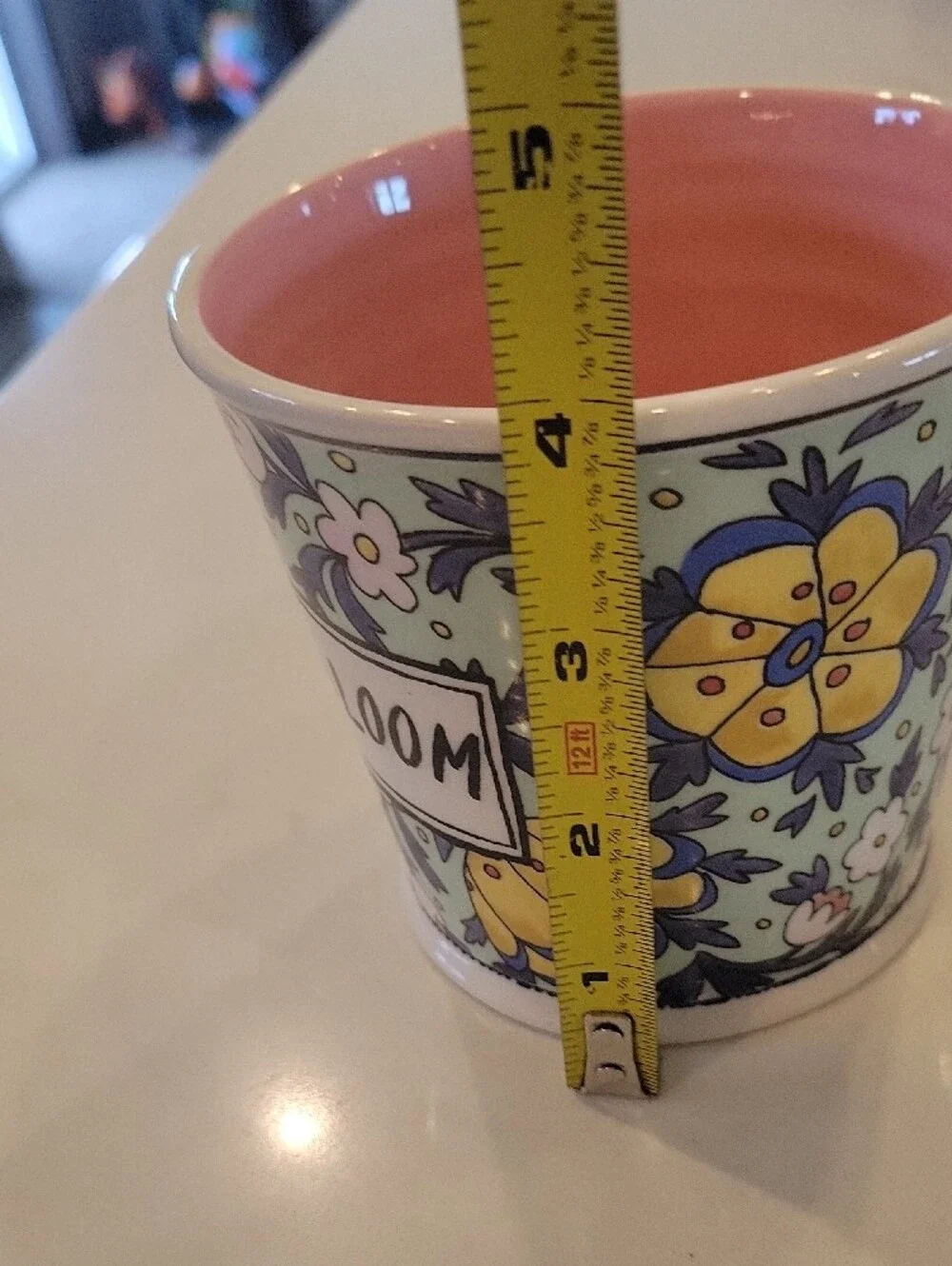 Bloom Floral Ceramic Planter with Pink Glaze Interior